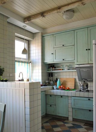地中海风格简洁蓝色厨房橱柜订做