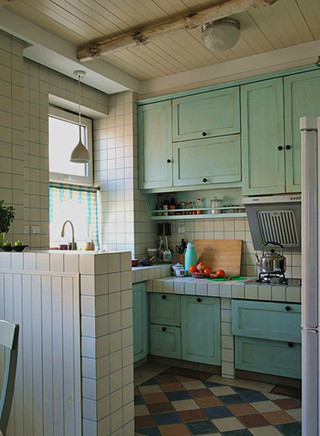 地中海风格简洁绿色厨房橱柜设计图