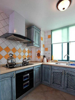 地中海风格艺术蓝色厨房橱柜设计图