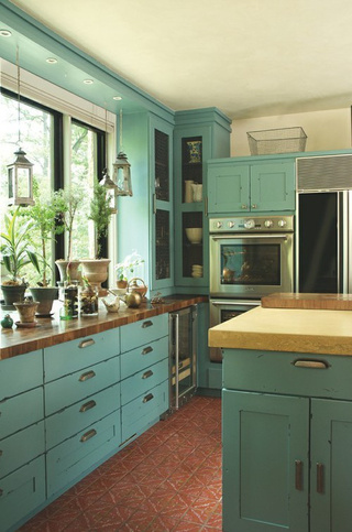 地中海风格大气绿色厨房橱柜设计图