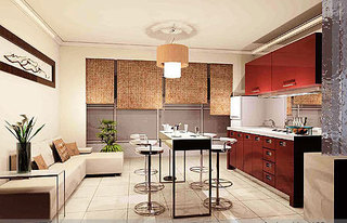 宜家风格简洁暖色调厨房橱柜效果图