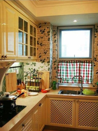 美式风格大气黄色厨房橱柜效果图