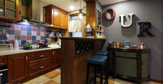 美式风格大气厨房吧台橱柜设计图