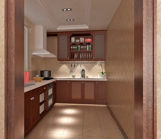 美式风格简洁红色厨房橱柜定制