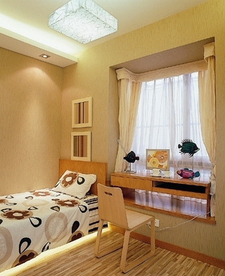 现代简约风格小清新黄色卧室飘窗装修图片