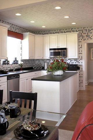 简约风格简洁黑白开放式厨房橱柜设计图