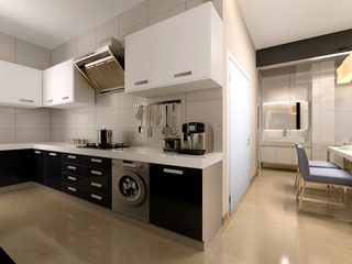 简约风格简洁黑白厨房橱柜定制