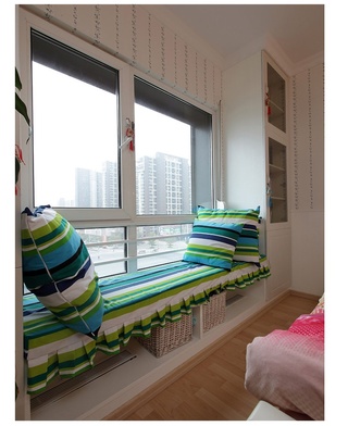 简约风格大气绿色卧室飘窗设计图纸