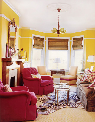 美式风格小清新黄色客厅飘窗设计图