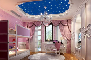 简约风格小清新粉色卧室吊顶装修图片