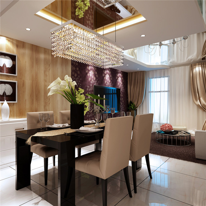 装修效果图 家居美图 简约风格舒适餐厅吊顶灯具图片