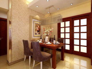 欧式风格稳重褐色客厅四人餐桌效果图