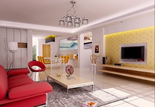 现代简约风格时尚暖色调客厅沙发效果图