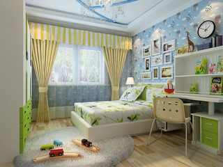 欧式风格可爱蓝色儿童房效果图