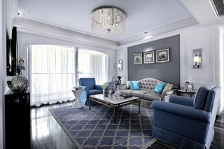 新古典风格三居室舒适130平米沙发背景墙装修效果图