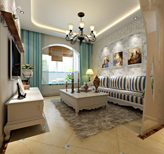 地中海风格浪漫客厅吊顶设计图纸