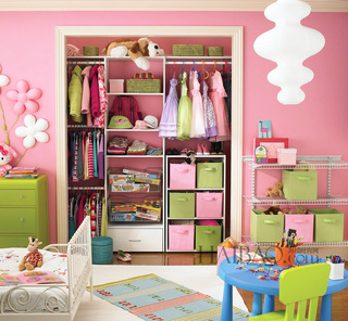 简洁粉色儿童房收纳用品效果图