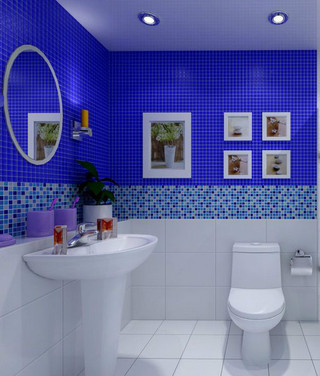 现代简约风格小清新蓝色卫生间设计图