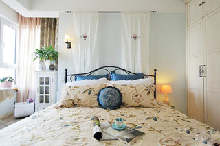 地中海风格公寓90平米卧室背景墙装修图片