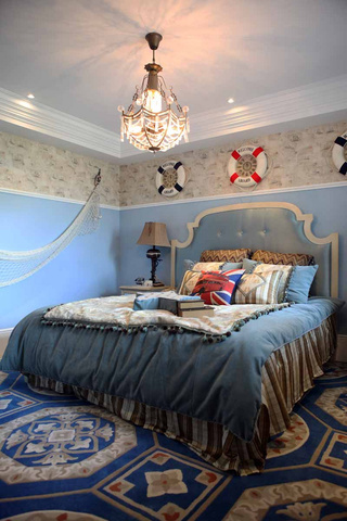 美式风格小清新蓝色床效果图