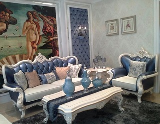 地中海风格白色客厅沙发背景墙茶几图片