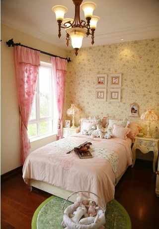 田园风格可爱粉色儿童床图片