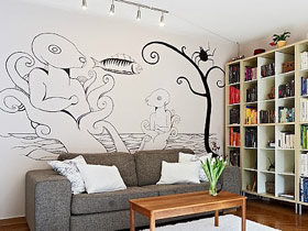 16个简约手绘墙设计 打造个性家居