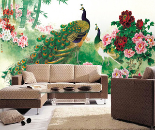 简约风格绿色沙发背景墙设计图
