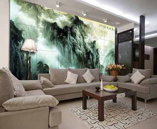 简约风格绿色沙发背景墙设计图纸