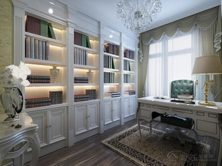 欧式风格白色书房改造