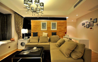 欧式风格奢华原木色沙发背景墙设计图