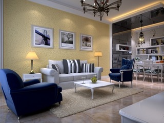 欧式风格奢华黄色沙发背景墙装修效果图