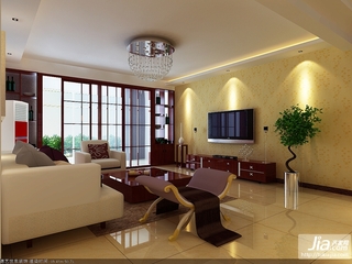 暖色调简约大气的中式客厅效果图装修图片