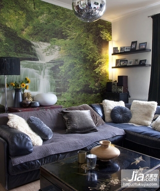 小户型客厅沙发山水画背景墙装修效果图装修图片