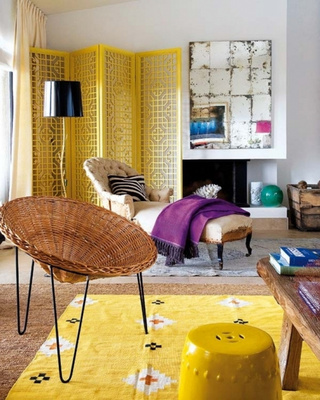 美式风格黄色沙发背景墙设计图