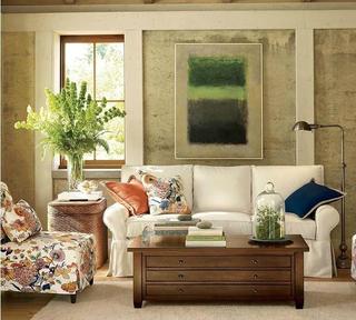 美式风格绿色沙发背景墙设计图