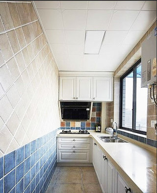 田园风格蓝色厨房瓷砖效果图