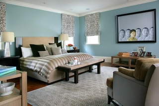美式风格蓝色卧室背景墙设计图纸