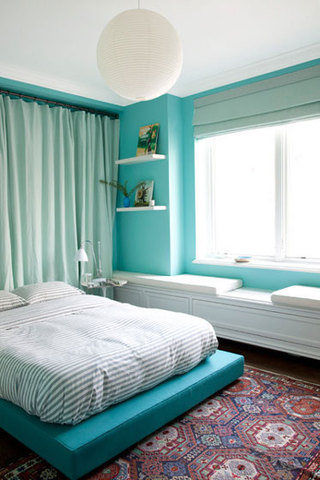 美式风格蓝色卧室背景墙装修效果图