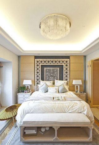 中式风格小清新卧室背景墙效果图