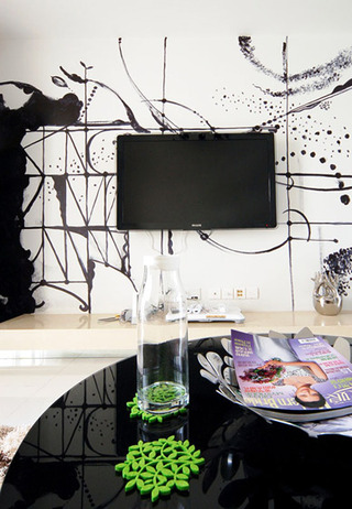 现代简约风格复式时尚黑色电视背景墙设计