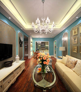 新古典风格三居室蓝色100平米客厅装修