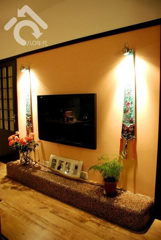 现代简约风格二居室小清新80平米电视背景墙设计