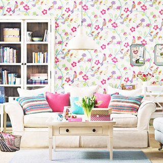时尚粉色客厅壁纸效果图