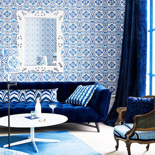 时尚蓝色客厅壁纸效果图