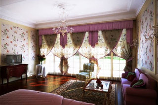 田园风格紫色卧室窗帘窗帘效果图