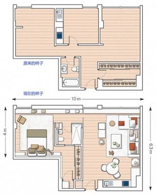 现代简约风格一居室5-10万50平米户型图