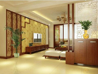 中式风格原木色客厅效果图