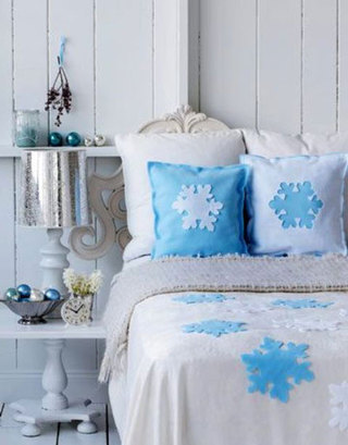 清新蓝色圣诞卧室效果图