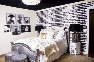 黑白色卧室壁纸装修效果图
